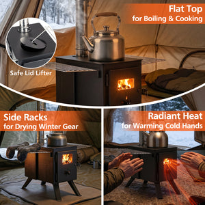 Hot Tent Stove with Ash Tray 8.4 ft Wood Burning Stove with 8 Chimney Pipes and Spark Arrestor-Black view 8