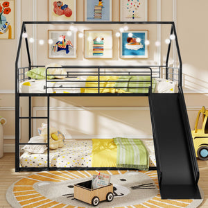 House-shaped Metal Twin Over Twin Low Bunk Bed-Black view 5