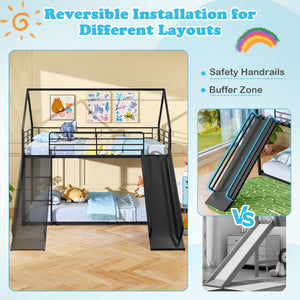 House-shaped Metal Twin Over Twin Low Bunk Bed-Black view 7