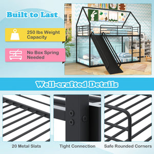 House-shaped Metal Twin Over Twin Low Bunk Bed-Black view 9