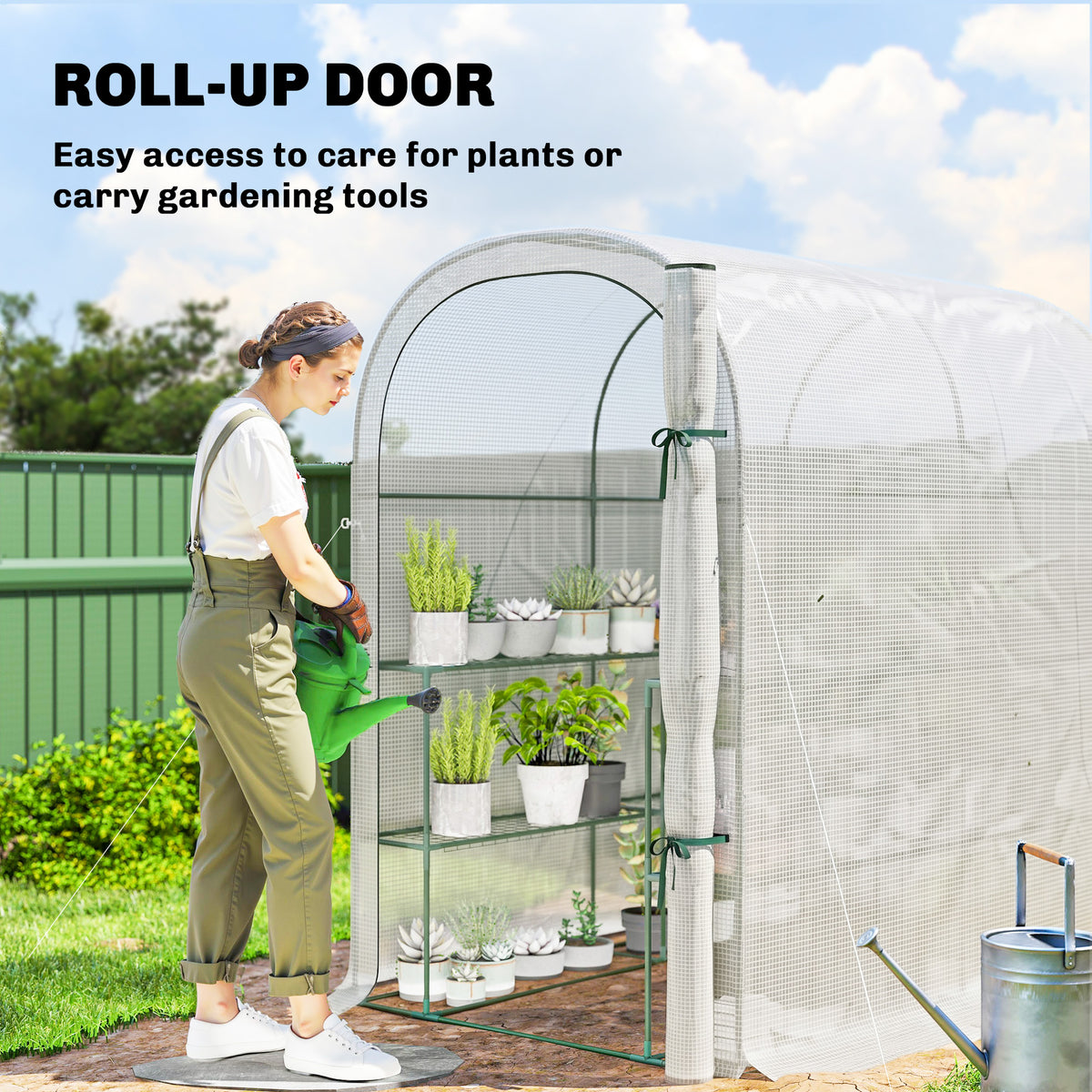 Walk-in Mini Greenhouse with Shelves, Portable Outdoor Greenhouse with Roll-up Door, 123 x 187 x 189 cm – view 12