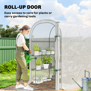 Walk-in Mini Greenhouse with Shelves, Portable Outdoor Greenhouse with Roll-up Door, 123 x 187 x 189 cm – view 12
