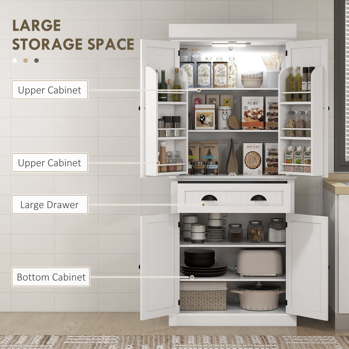 71" Kitchen Pantry Cabinet with LED Lights, 6 Spice Racks, a Drawer and 4 Adjustable Shelves, Black – view 10