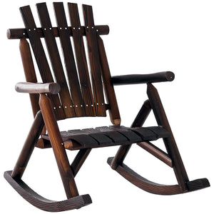 Wooden Outdoor Rocking Chair, Oversized Adirondack Patio Rocker with High Back and Slatted Seat, Carbonized – view 8
