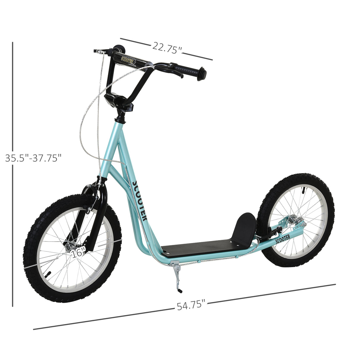 Aosom Kids Kick Scooter for 5+ Year Old, Kids Ride on Toy w/ 16'' Inflatable Wheel Dual Brakes