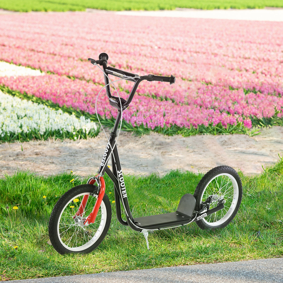Aosom Kids Kick Scooter for 5+ Year Old, Kids Ride on Toy w/ 16'' Inflatable Wheel Dual Brakes