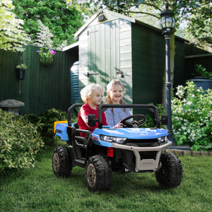 Aosom 12V Ride on Car with Electric Bucket, Two-Seater, Shovel, Remote Control, Spring Suspension, Horn, Music