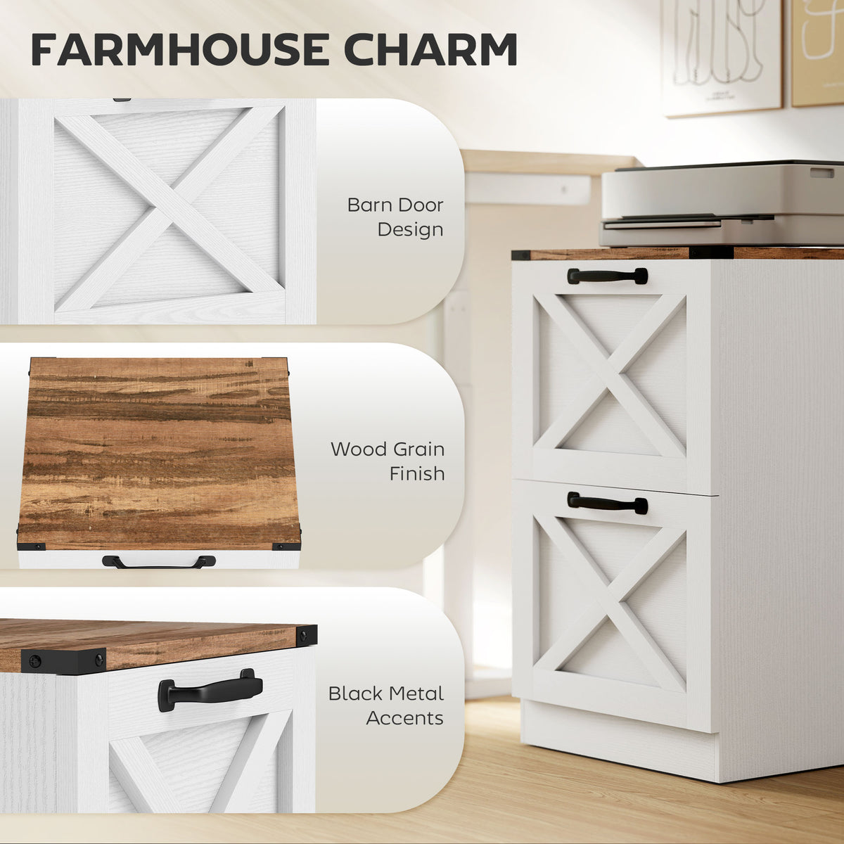 2 Drawer File Cabinet with Silent Slides, Vertical Farmhouse Filing Cabinet Fits Letter/A4 Size Home – view 10