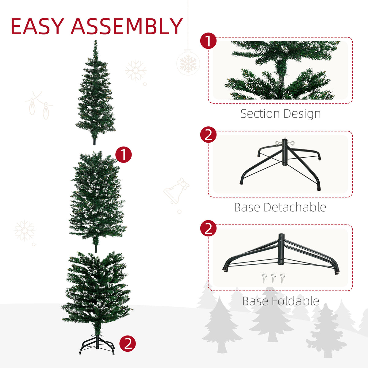 6FT Artificial Snow Dipped Christmas Tree Xmas Pencil Tree Holiday Home Indoor Decoration with Foldable – view 4