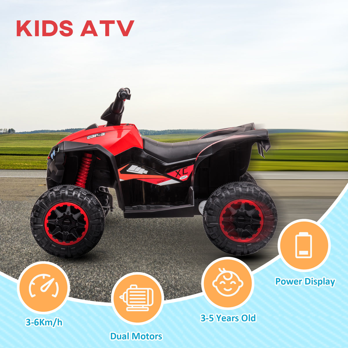 Aosom Kids 4 Wheeler Quad with Music, Headlights, High & Low Speed, Kids ATV for 3-5 Years Old Boys & Girl
