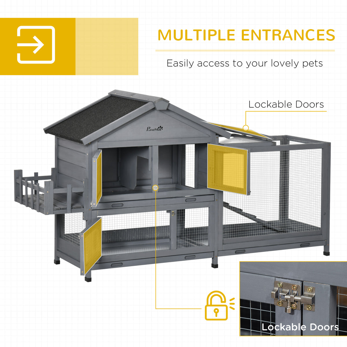 65" Wooden Rabbit Hutch, Pet Playpen with Openable Roof, Storage Box, for Rabbits and Small Animals – view 4