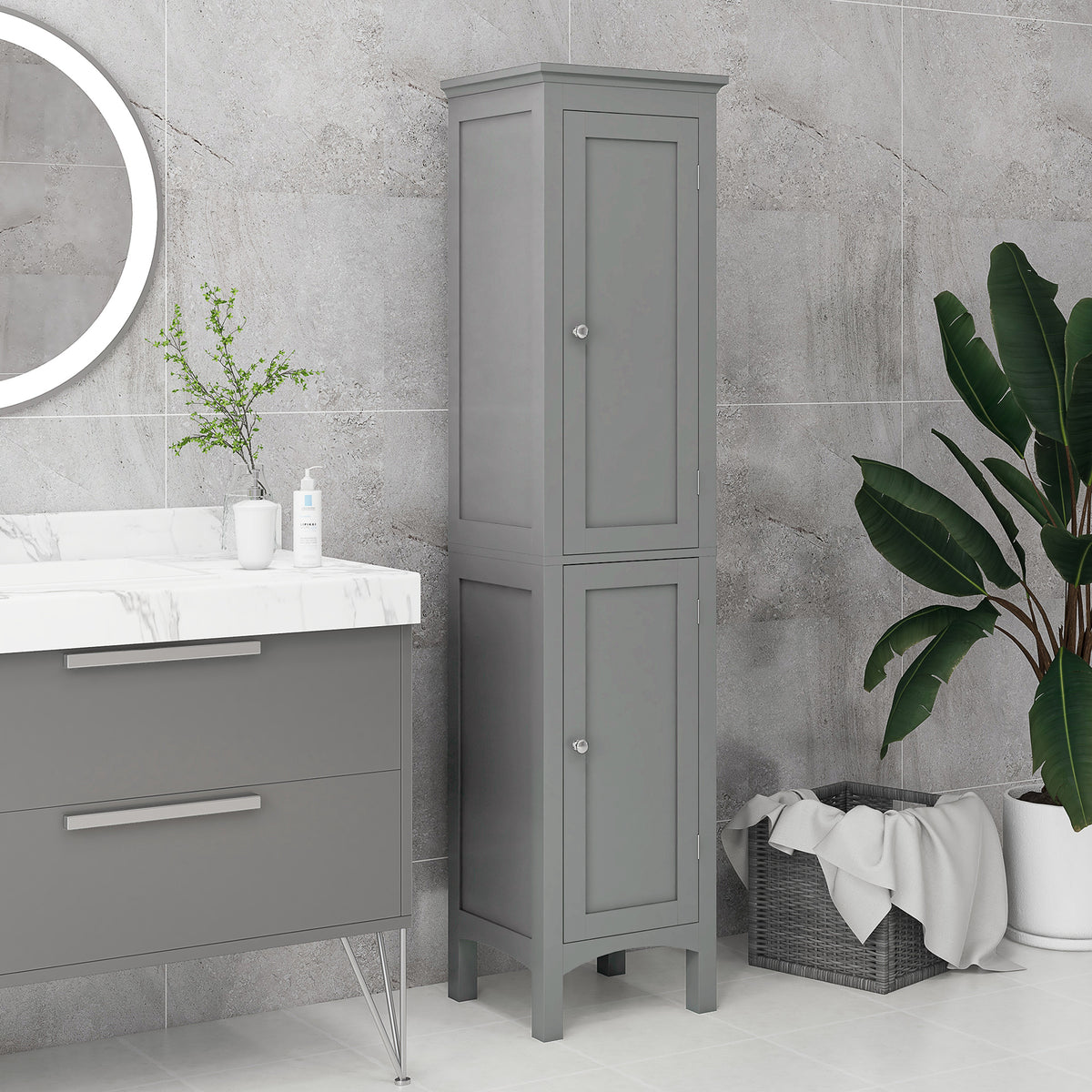 Tall Bathroom Cabinet, Freestanding Storage Organizer with Adjustable Shelves and Cupboards – view 14