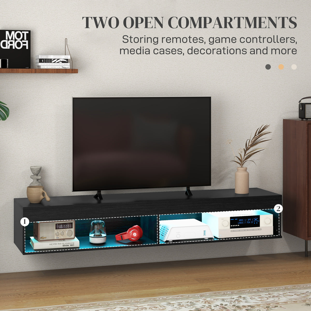 Modern Wall Mounted TV Stand with Storage and LED Lights for TVs up to 75" – view 6