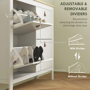 Narrow Shoe Cabinet with 2 Flip Drawers, Adjustable Shelves for Entryway, Holds 10-14 Pairs, White – view 18