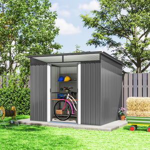 8.5' x 6' Small Gardening Shed Lockable Steel Utility Storage Outdoor Backyard Garden for Gardeners, Grey – view 20