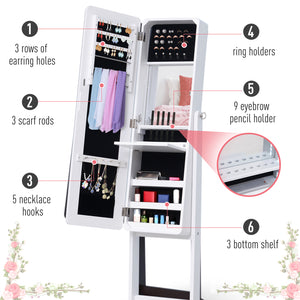 Freestanding Mirror Jewelry Cabinet Armoire, LED Lighted Jewelry Organizer with Stand, Angle Adjustable – view 6