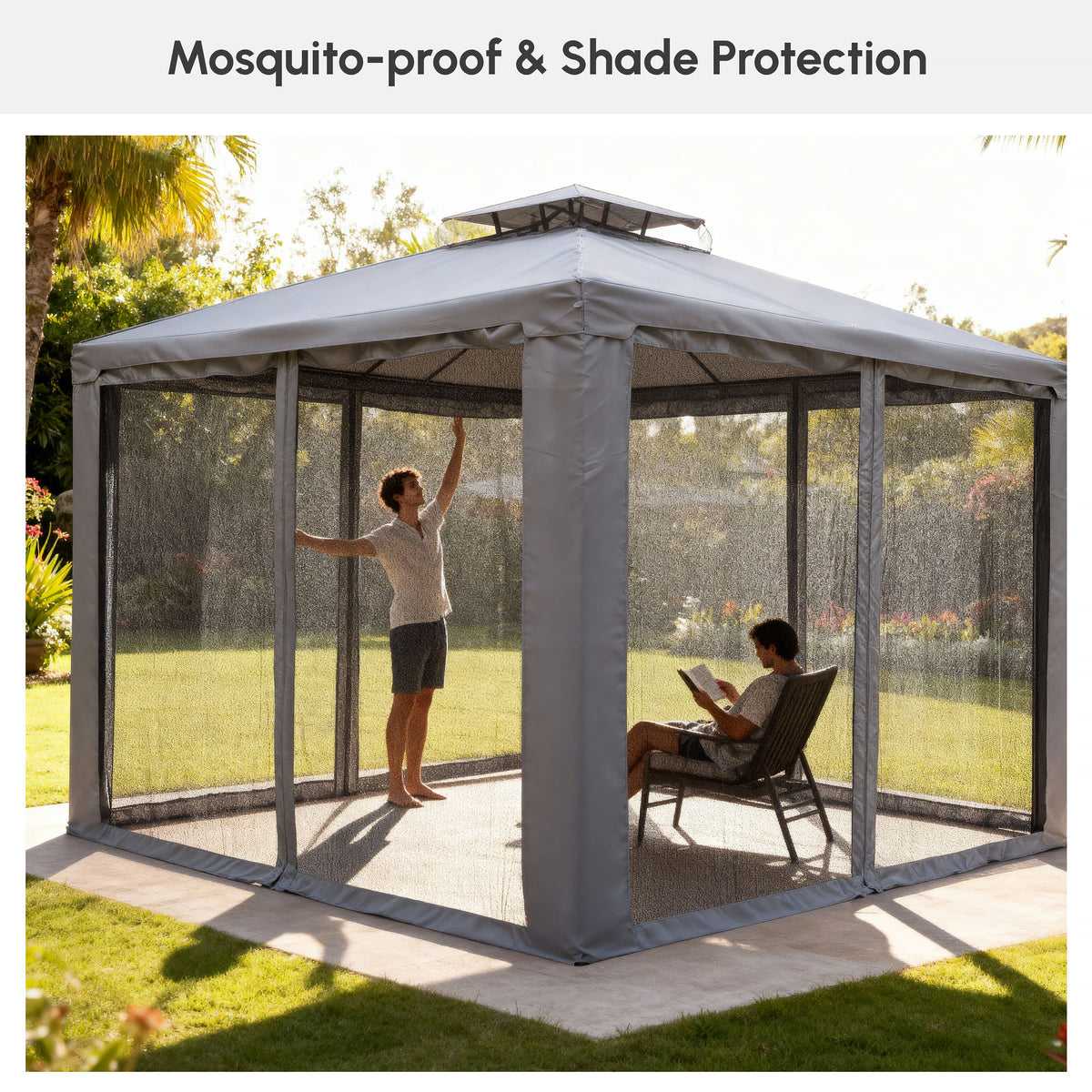 10' x 10' Patio Gazebo Pavilion, 2-Tier Roof Canopy Outdoor Event Party Tent with Steel Frame for Garden – view 18