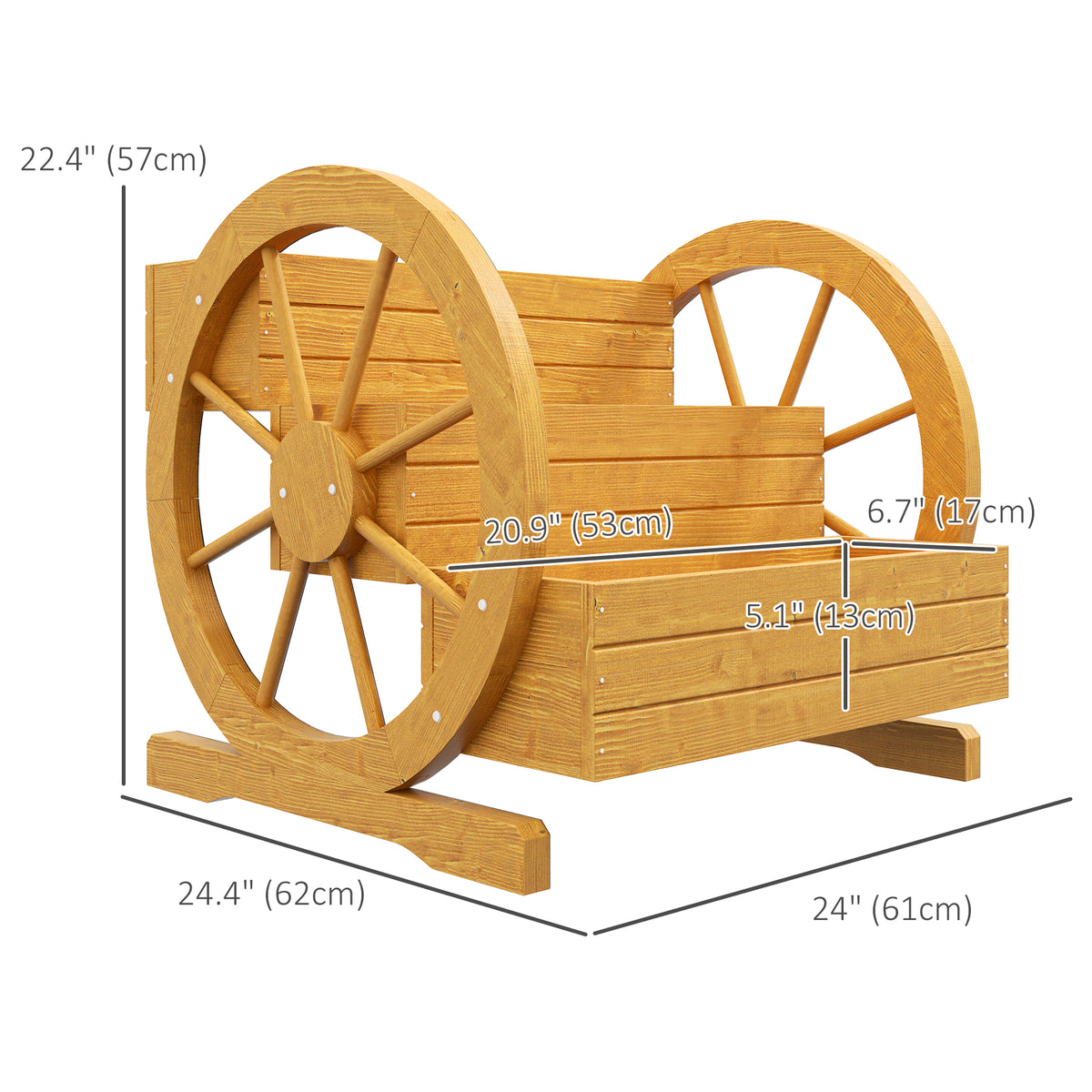 Wooden Wagon Planter Box, 3-Tier Raised Garden Bed, for Vegetables Flowers Herbs, 24" x 24" x 22", Natural