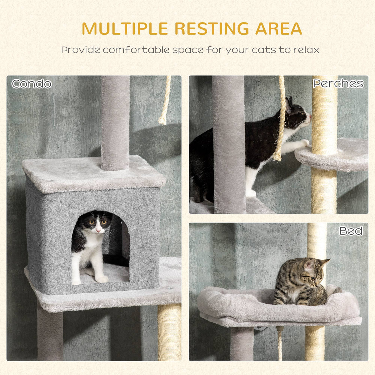 Cat Tree Floor to Ceiling Cat Tower Height Adjustable( 85-101 Inches), Tall Large Cat Climbing Activity Center with Scratching Posts Cat Condo Cozy Bed, Grey