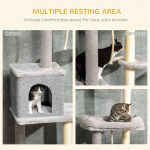 Cat Tree Floor to Ceiling Cat Tower Height Adjustable( 85-101 Inches), Tall Large Cat Climbing Activity Center with Scratching Posts Cat Condo Cozy Bed, Grey