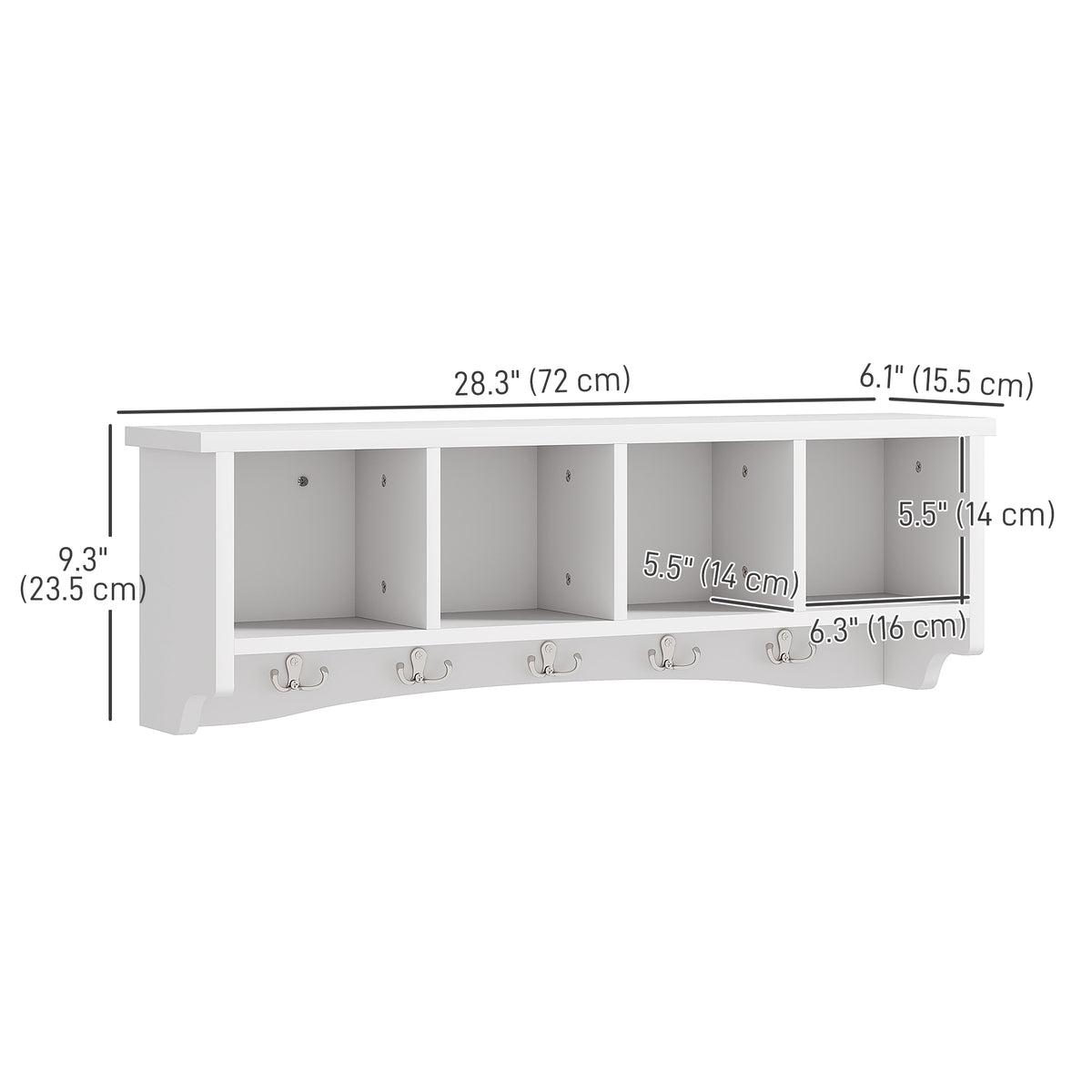 Coat Rack Wall Mount with Shelf, 28" Wall Coat Rack with 5 Hooks and 4 Compartments for Living Room – view 9