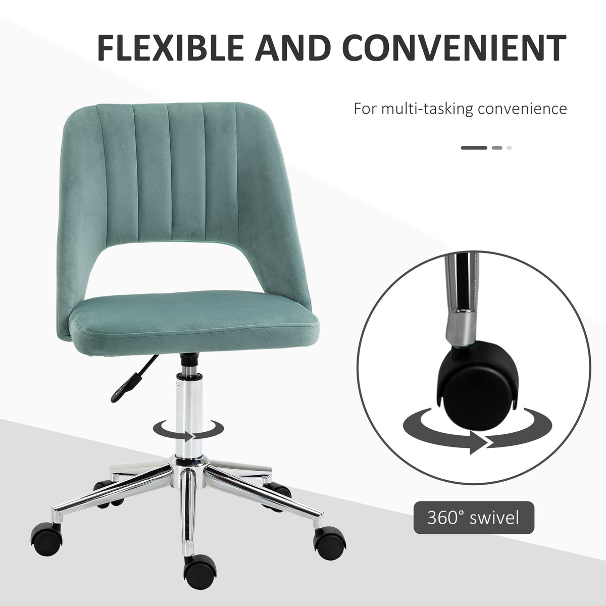 Mid Back Office Chair Velvet Fabric Swivel Scallop Shape Computer Desk Chair, Green – view 5