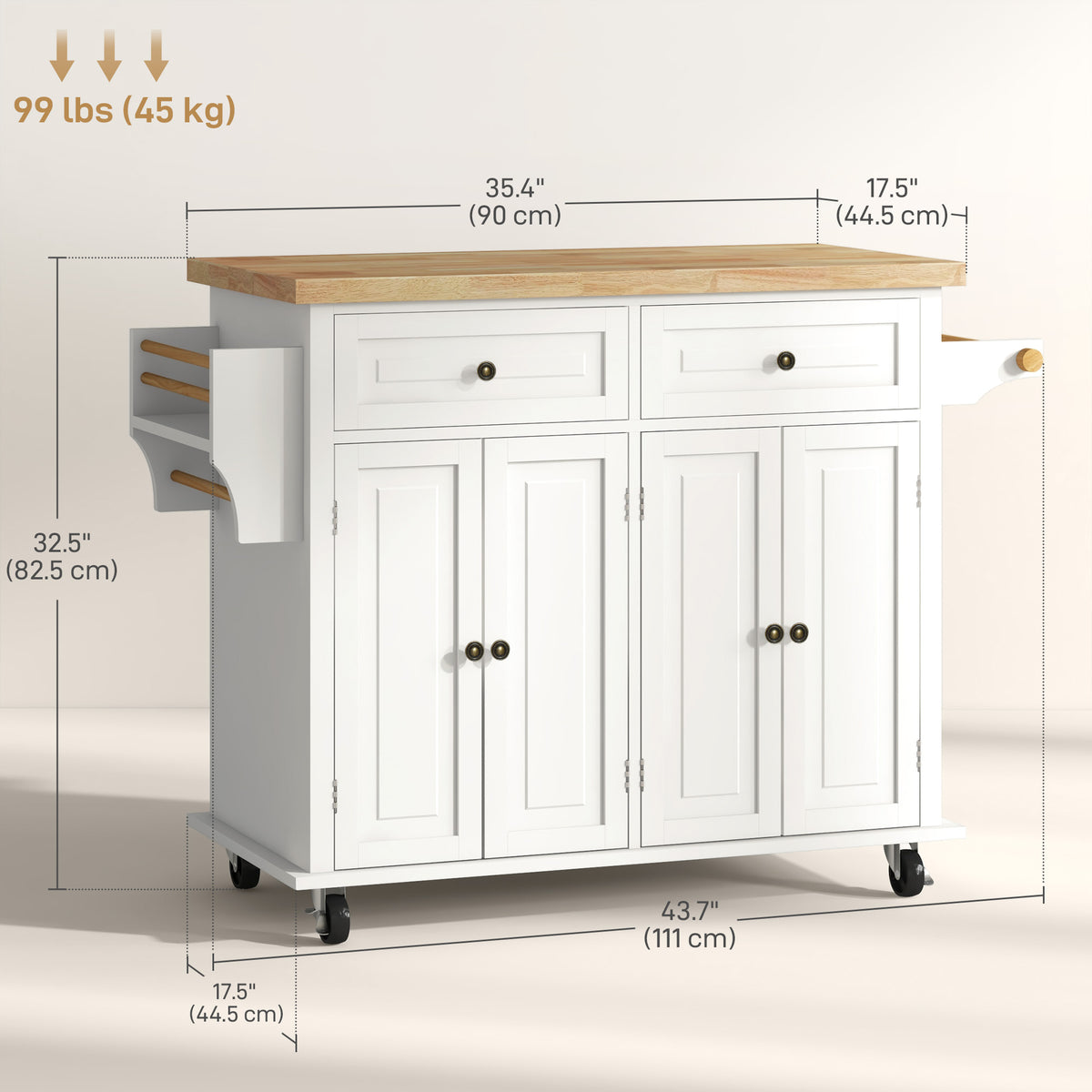 Kitchen Island with Storage, Rolling Trolley Cart with Rubber Wood Top, Spice Rack, Towel Rack, Brown Oak – view 23