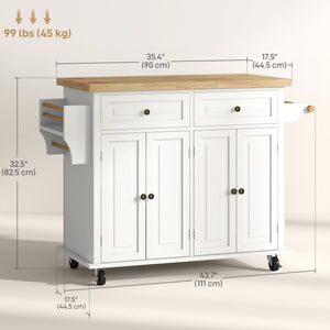 Kitchen Island with Storage, Rolling Trolley Cart with Rubber Wood Top, Spice Rack, Towel Rack, Brown Oak – view 23