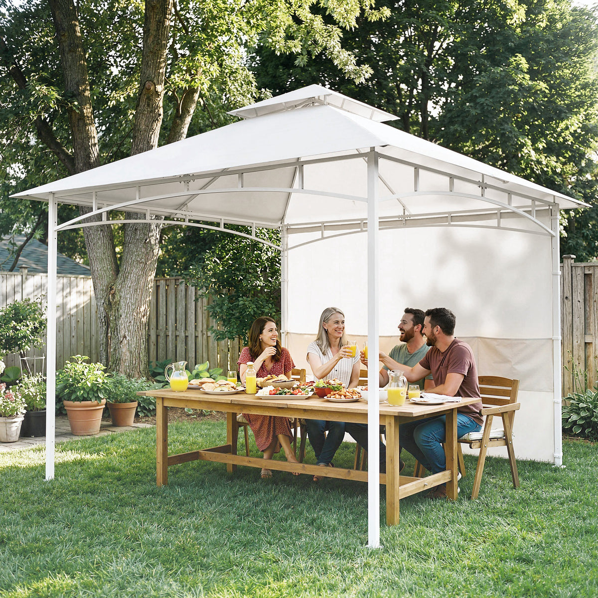 10' x 10' Patio Gazebo, Double Roof Outdoor Gazebo Canopy Shelter with Storage, Hook, Metal Frame, Dark Grey – view 14