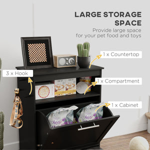 Pet Feeder Station Storage Cabinet, Dog Food Storage Container with Dog Raised Bowls, Watering Supplies, Gray