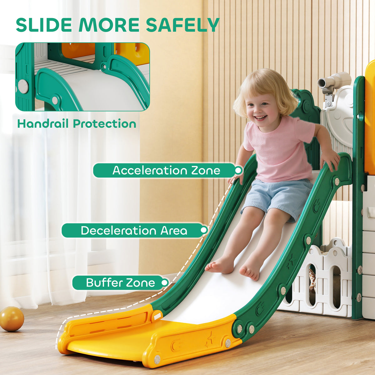 Qaba 7-in-1 Toddler Slide, Kids Slide Climber Playset with Playhouse and Basketball Hoop for 1-4 Years