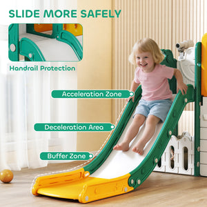 Qaba 7-in-1 Toddler Slide, Kids Slide Climber Playset with Playhouse and Basketball Hoop for 1-4 Years