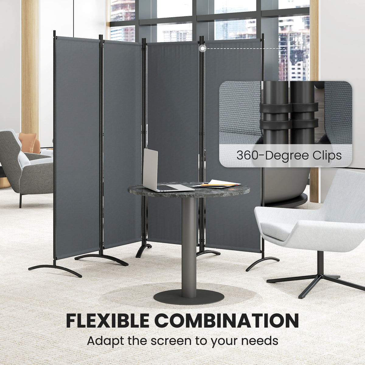 Folding Room Divider, Privacy Screen for Home Office Bedroom, 5.6FT Tall, Dark Grey – view 4