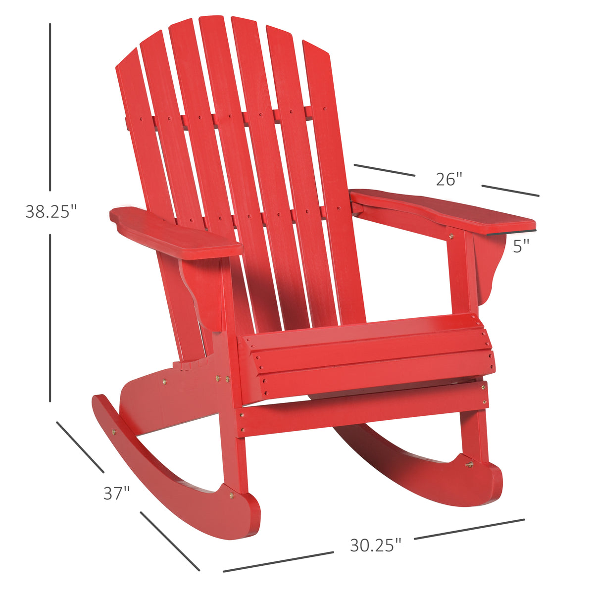 Wooden Adirondack Rocking Muskoka Chair with Slatted Wooden Design, Fanned Back and Classic Rustic Style – view 9