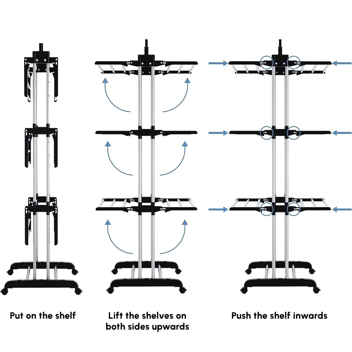 Foldable Clothes Drying Rack, 4-Tier Steel Laundry Rack for Drying Clothes with 2 Side Wings and 4 Castors – view 6