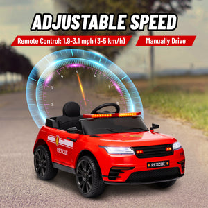 Qaba 12V Kids Electric Fire Truck w/ Remote Control, Spring Suspension, Transport Wheel, Siren, Music, Light, Horn, Red