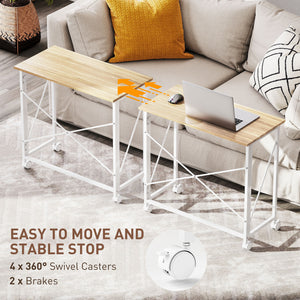 31.5" Home Office Desk, Folding Desk with Wheels for Small Space, Easy Assemblyfor Home Office, Natural Wood Finish