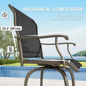 Outdoor Bar Stools Set of 2, Swivel Bar Height Chairs with High Back, Curved Armrests and Steel Frame, Black – view 5