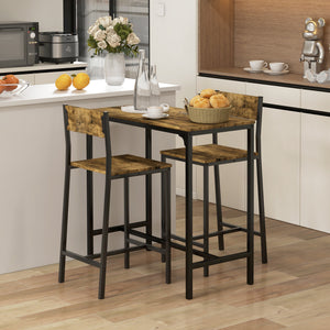 Industrial Bar Table Set Counter Height 3 Piece and 2 High Back Stools Set Dining Table Set Natural Wood