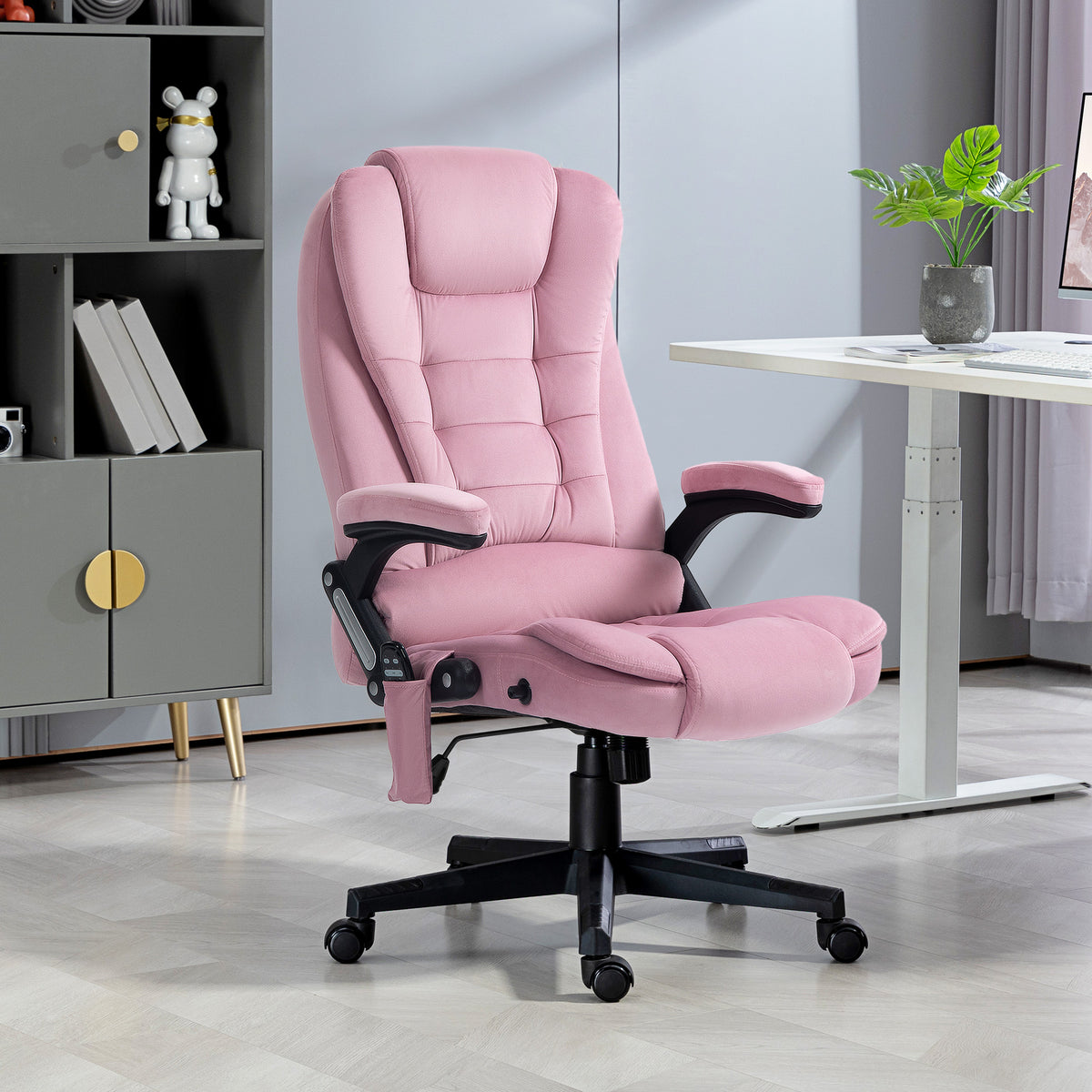 Reclining Massage Office Chair, Executive Office Chair with High Back, Swivel Wheels, Pink