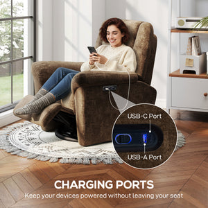 Power Recliner Chair, Fabric Upholstered Recliner Chair with USB Ports, Swivel and Rocking Function – view 20