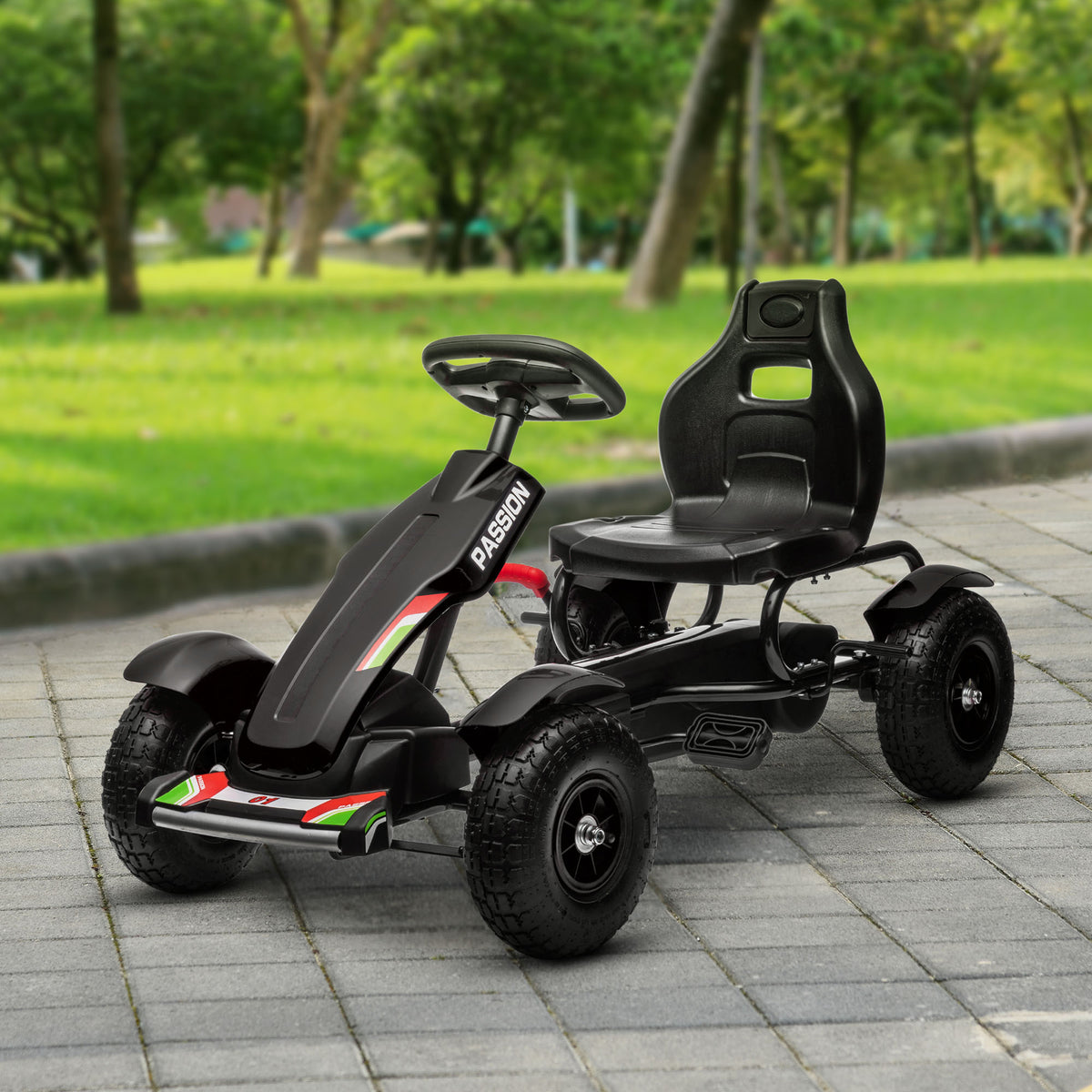 Aosom Pedal Go Kart for Kids, Pedal Car with Adjustable Bucket, Handbrake, 4 Rubber Wheels Powered Ride