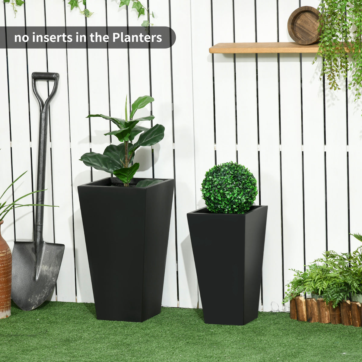 Set of 2 Tall Planters with Drainage Holes, 22" / 18" Outdoor Flower Pots for Patio, Yard, Garden, Black – view 6