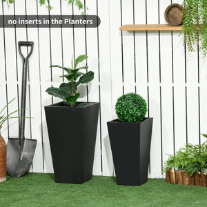Set of 2 Tall Planters with Drainage Holes, 22" / 18" Outdoor Flower Pots for Patio, Yard, Garden, Black – view 6