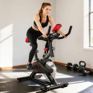 Soozier Upright Exercise Bike, Magnetic Resistance Stationary Bike with LCD Display, Indoor Cycling Bike for Home w/ Adjustable Resistance, Comfortable Seat Cushion