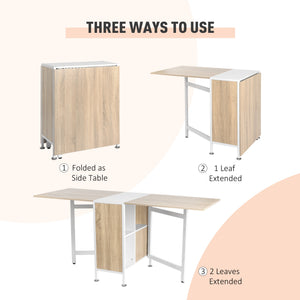 Multi-use Space Saving Folding Dining Table with Hideaway Shelves for Kitchen, Dining, Study and Office