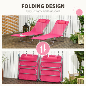 Set of 2 Folding Chaise Lounge Chairs, Outdoor Poolside Sun Tanning Chairs w/ Pillow, Reclining Backrest – view 25