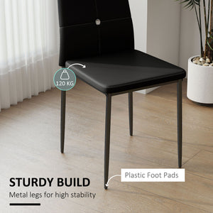 Set of 6 Button Tufted Back Side Chairs with Upholstered Seat, Steel Legs for Living Room, Kitchen, Bedroom, Black