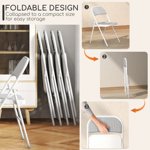 Set of 4 Metal Foldable Chairs, Corduroy Padded Folding Chairs with Cushion Seat and Open Back for Indoor, White