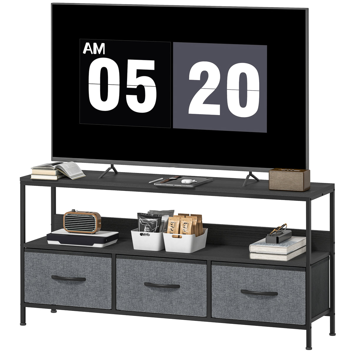 TV Stand with Charging Station, TV Table with 2 Foldable Linen Drawers and Open Shelf for 47 Inch – view 15